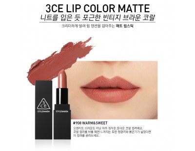 3CE Matte Lip Color #908 Warm & Sweet