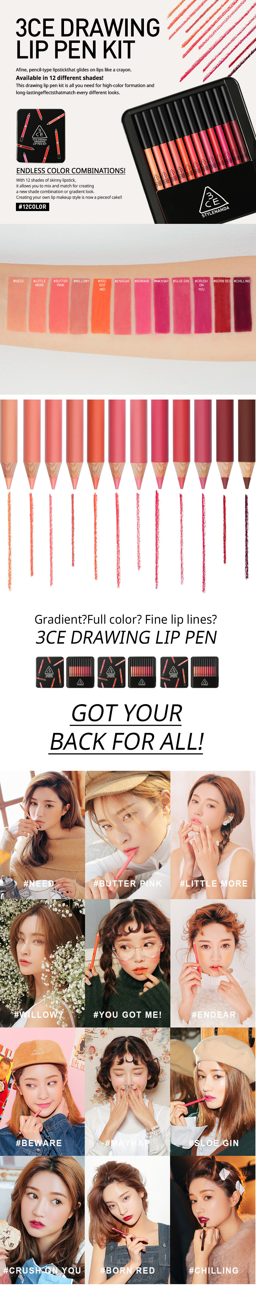 3CE Drawing Lip Pen Kit เซตลิปดินสอ